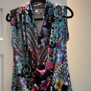 ECI Women's Floral and Geometric Print Blouse - Black and Multicolor